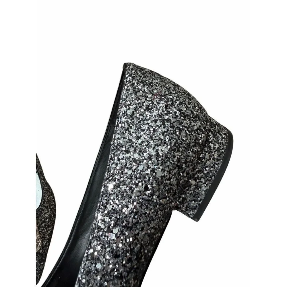 Kate Spade Buckle Up Glitter Flats Black Silver 10.5 Point Toe - Picture 4 of 9